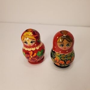 Russian Wooden Nesting Dolls - Set of 2 Red Floral Design 2.5"